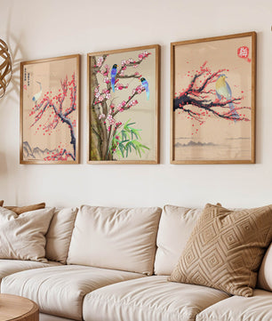Decoración Oriental con Pájaros y Flores