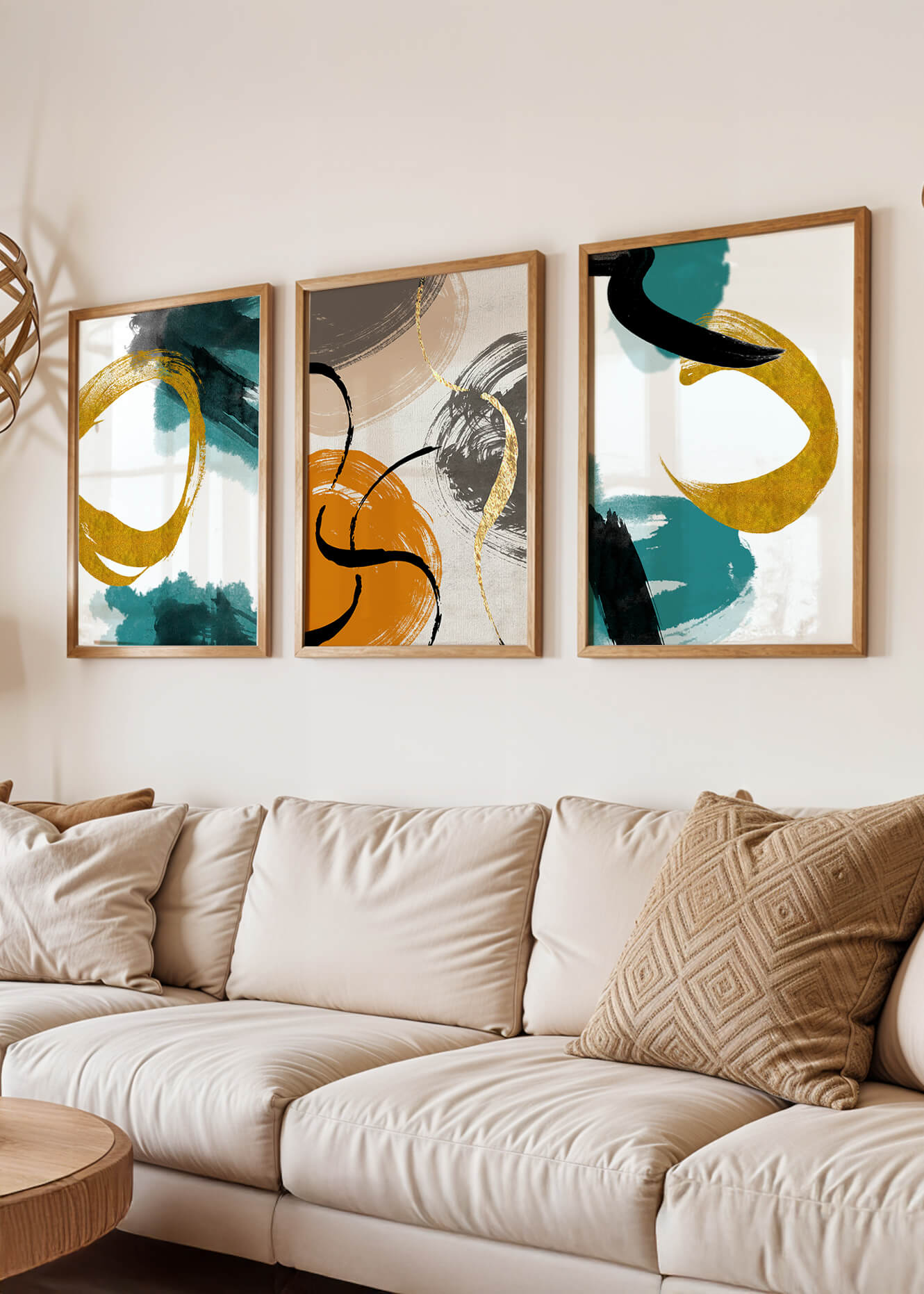 Arte Abstracto en Lienzos con Detalles Dorados