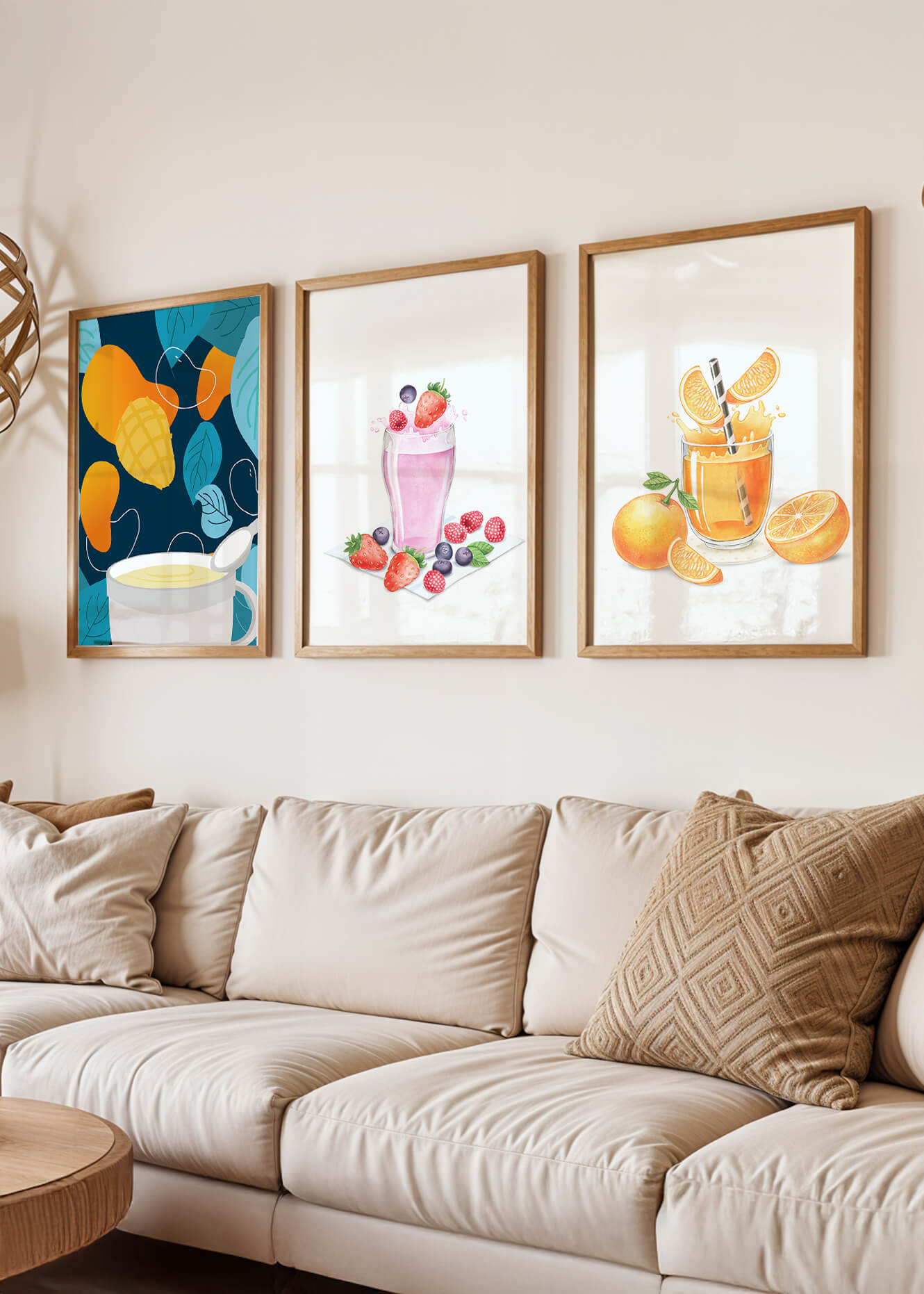Conjunto de ilustraciones de bebidas frutales coloridas sin marco