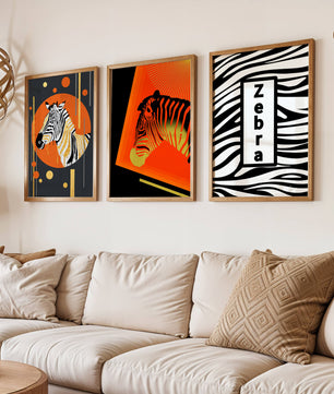 Ensemble d'impressions artistiques de zèbres au design moderne