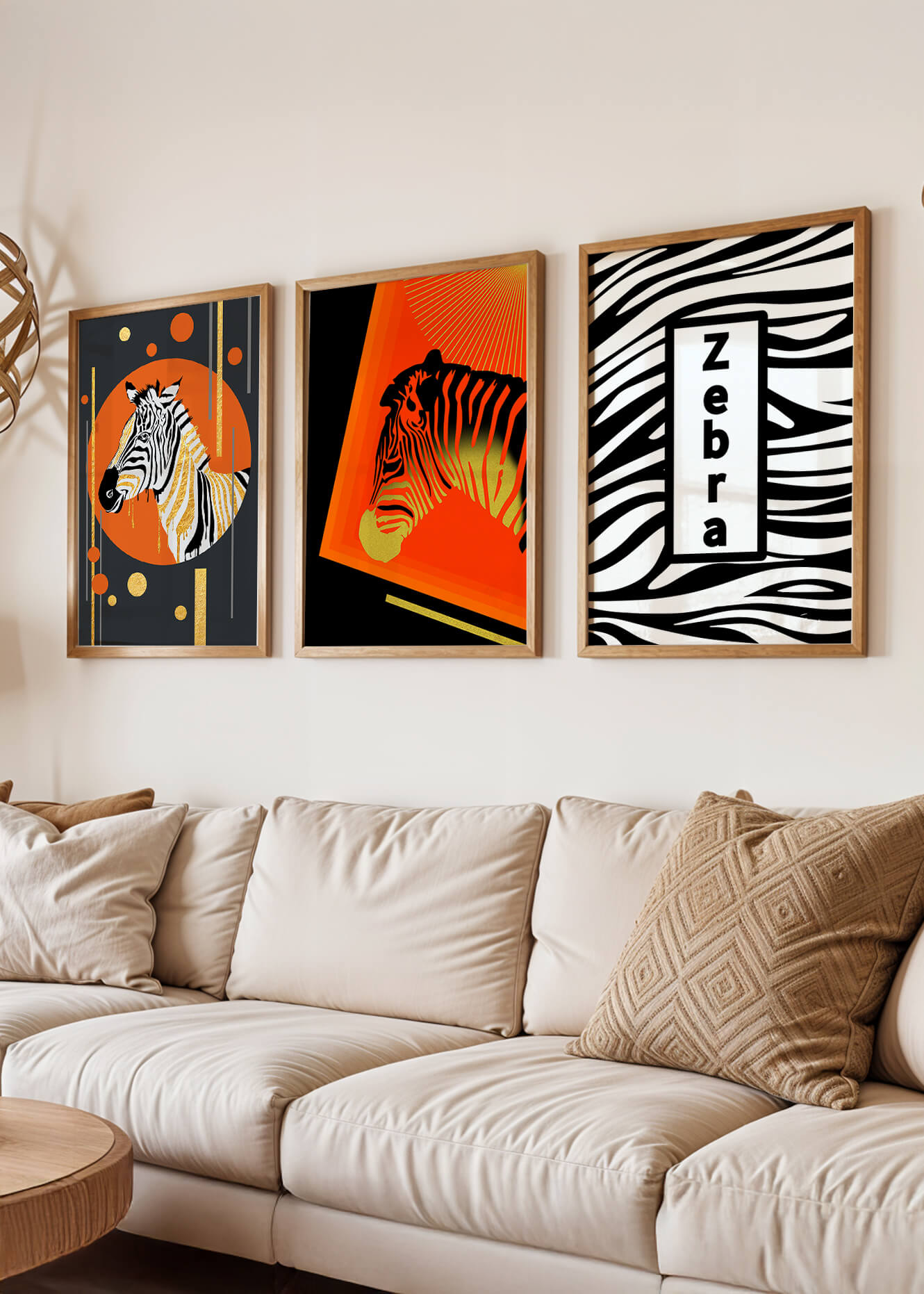 Ensemble d'impressions artistiques de zèbres au design moderne