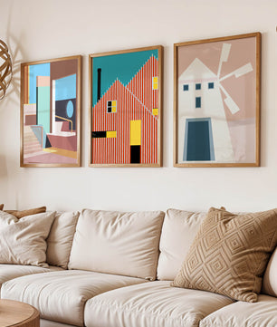 Œuvres d'art moderne avec design architectural dans un environnement minimaliste