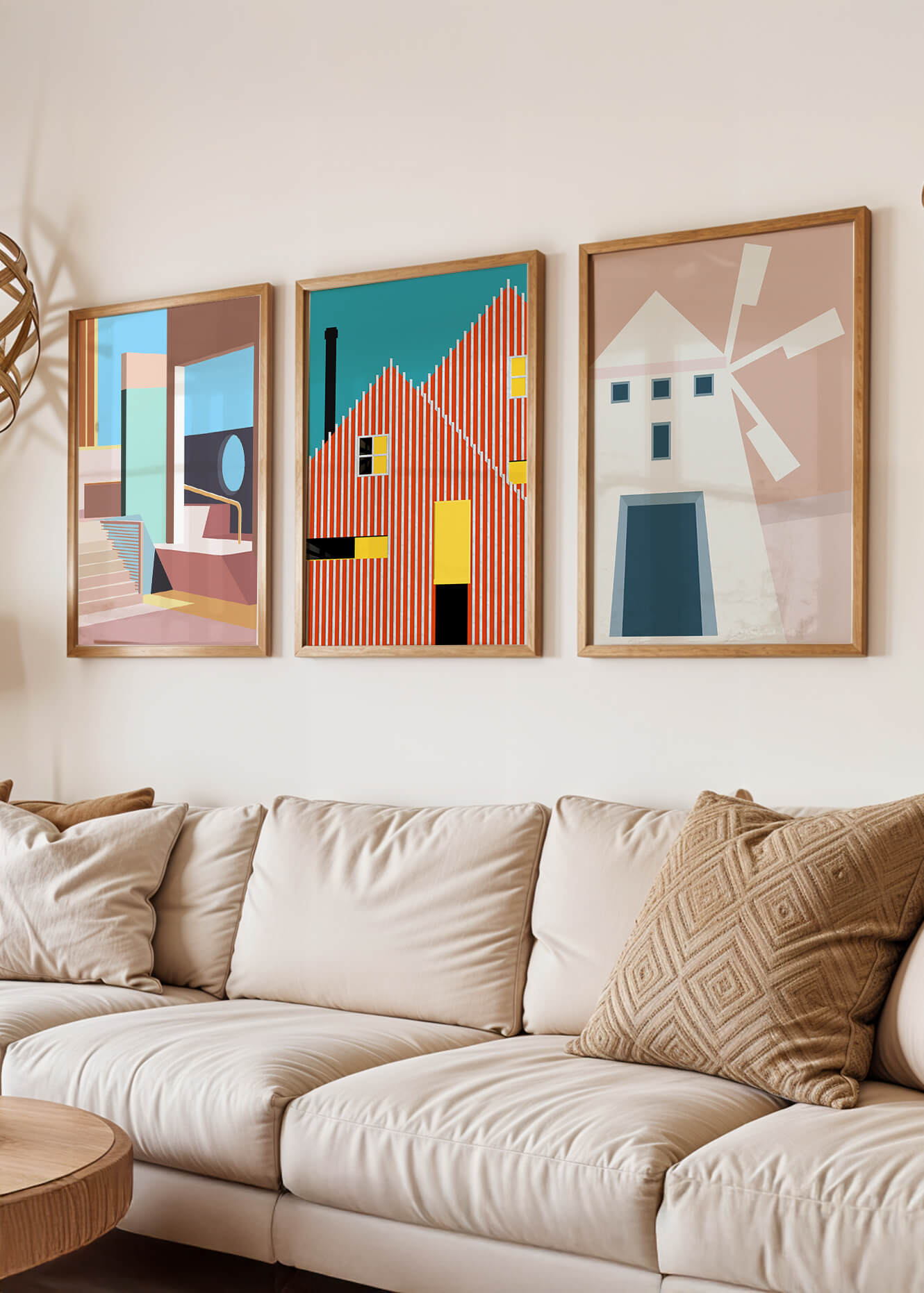 Œuvres d'art moderne avec design architectural dans un environnement minimaliste