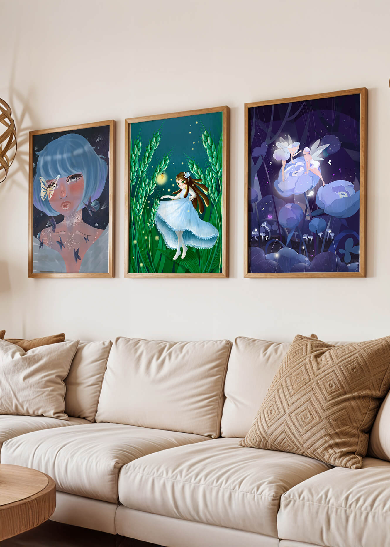 Set aus drei Kunstwerken mit Fantasymotiven