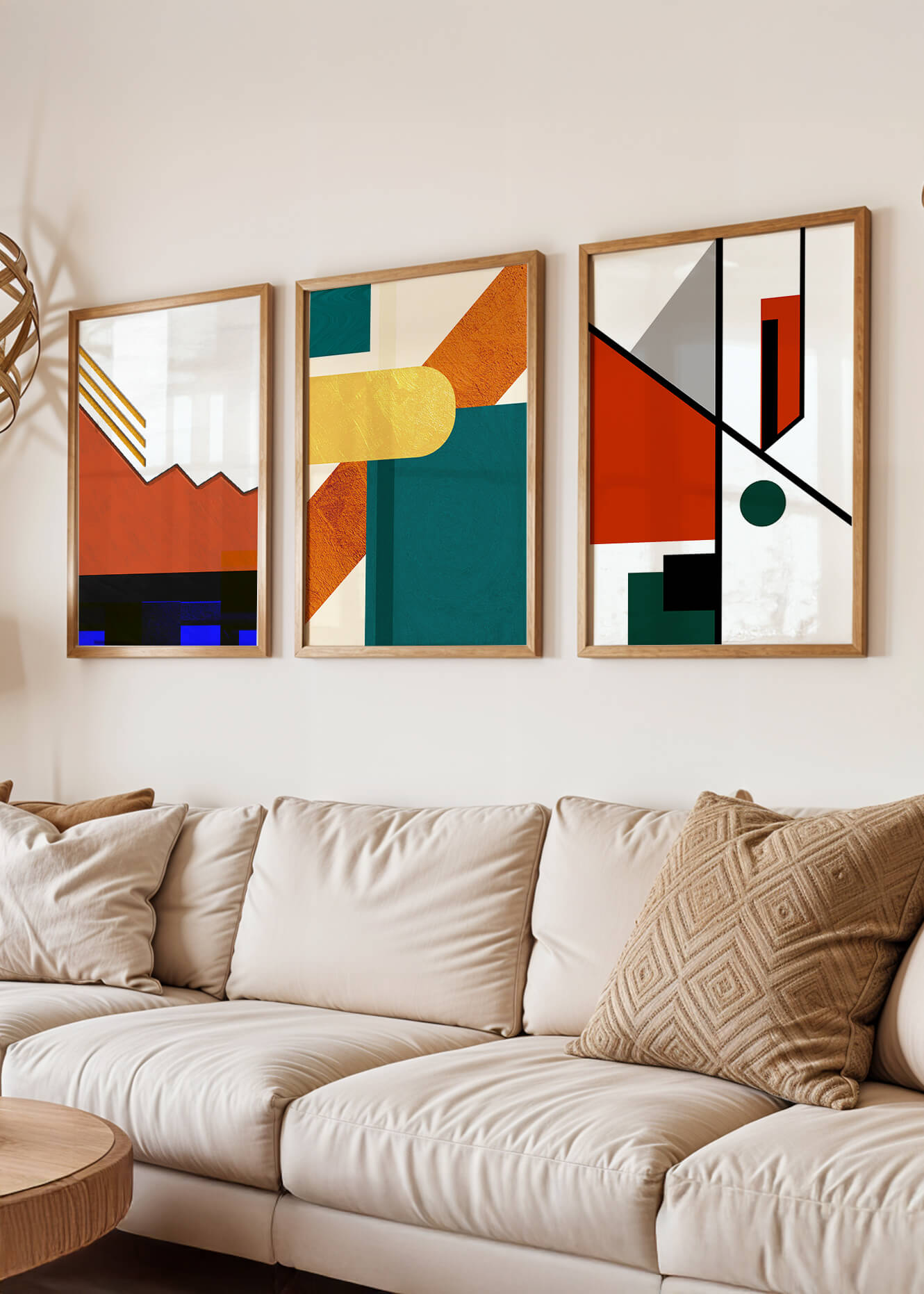 Conjunto De Arte Abstracto Moderno Con Diseños Geométricos Sin Marco