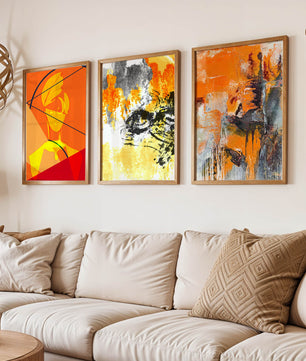 Peintures abstraites modernes dans des tons orangés