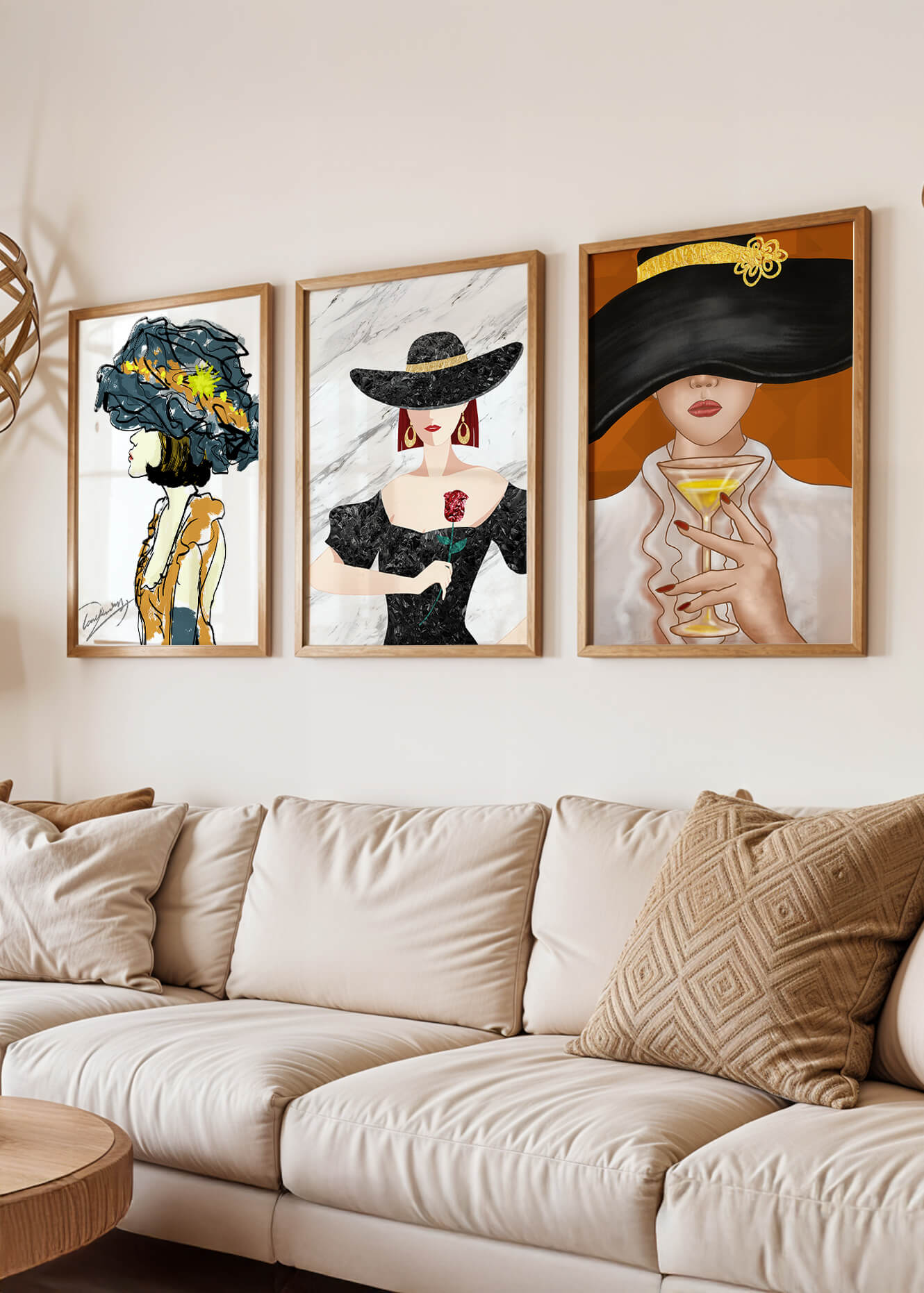 Impression artistique de mode avec éléments dorés