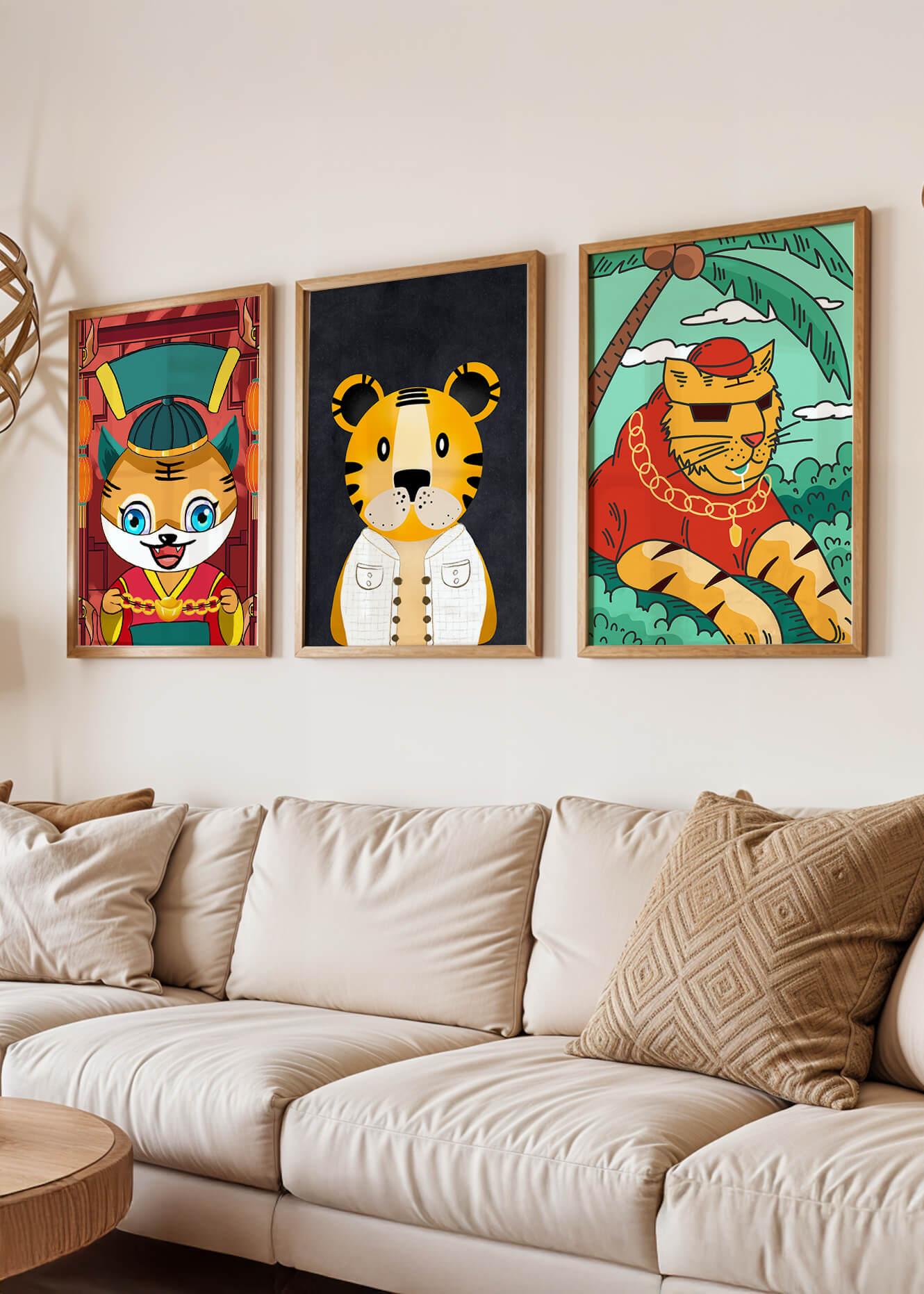 Impressions d’animaux colorés dans des cadres en bois