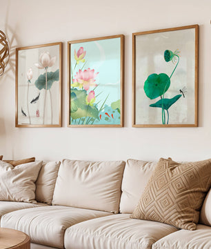 Images de fleurs de lotus avec des designs minimalistes