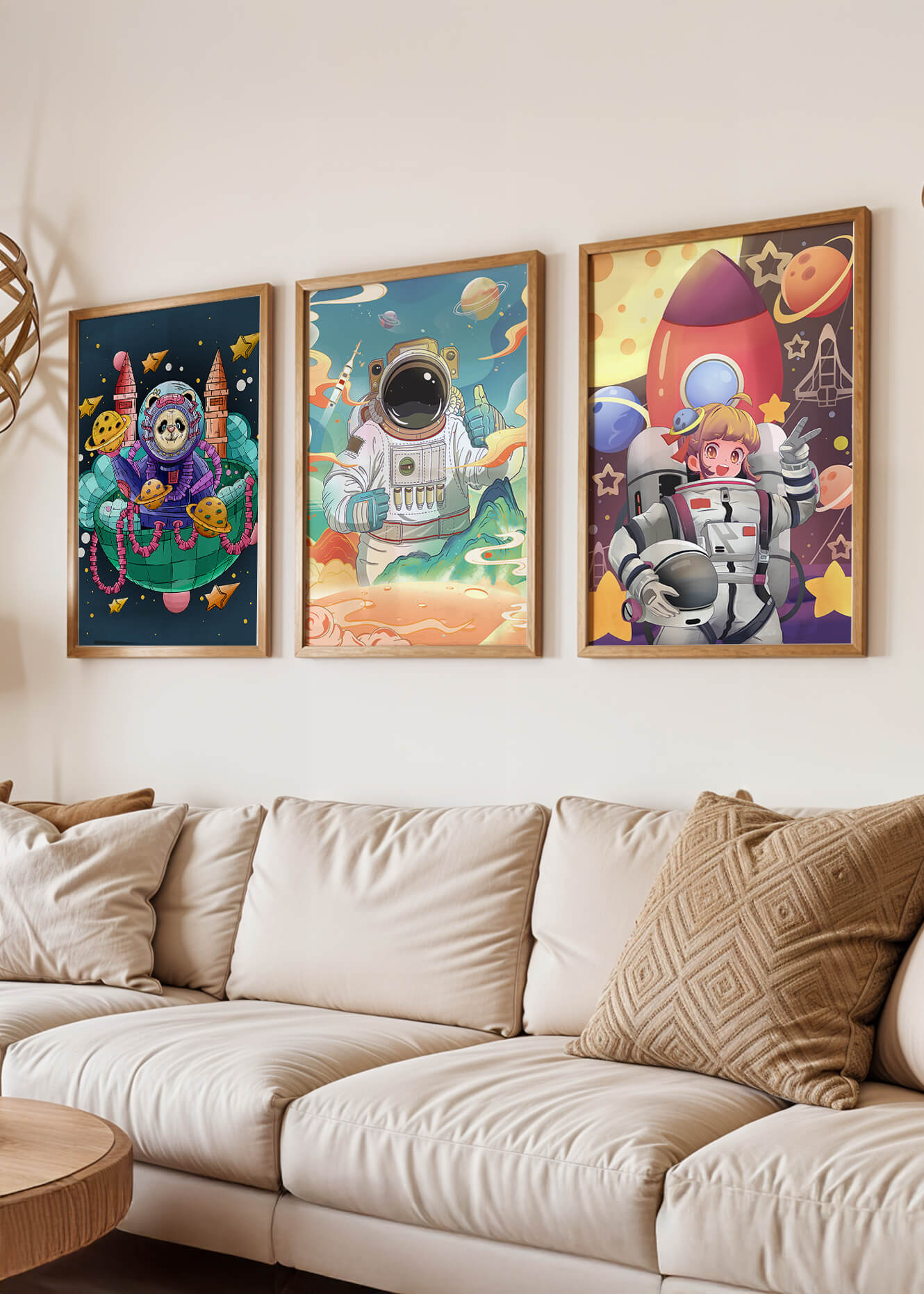 Coloridos diseños espaciales con temática de astronautas