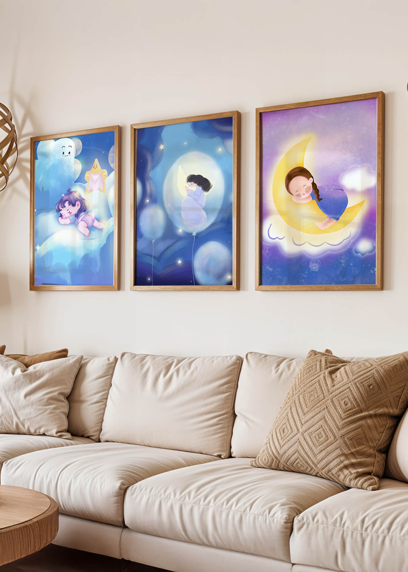 Images enfantines de rêves en couleurs pastel avec lune et nuages