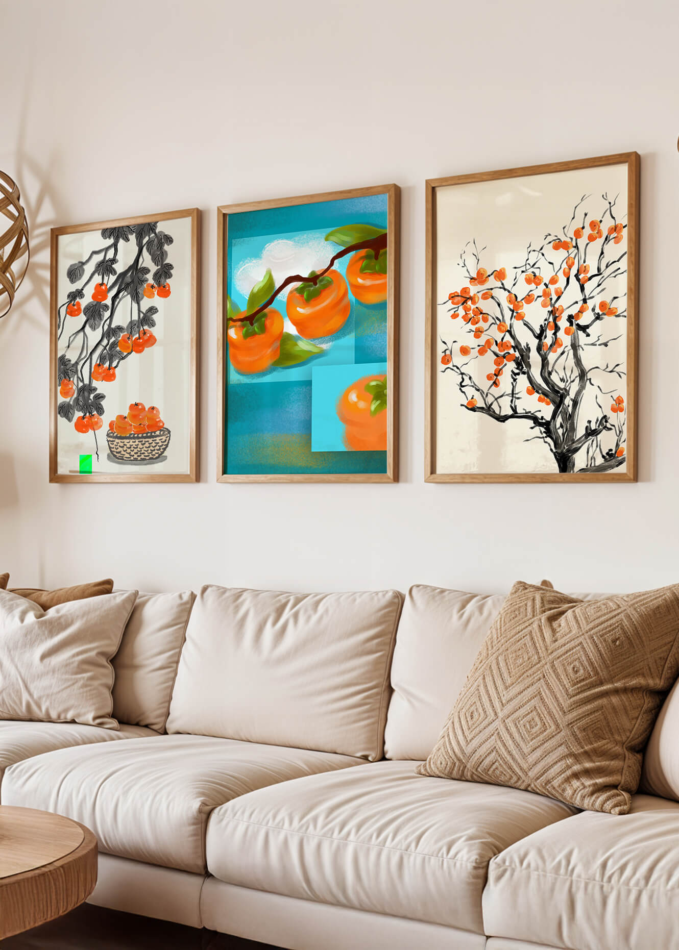 Cuadros Con Motivos De Caquis En Tonos Naranjas Y Azules