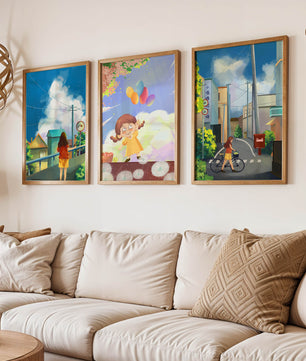 Conjunto de Lienzos de Arte Infantil y Escenas Urbanas
