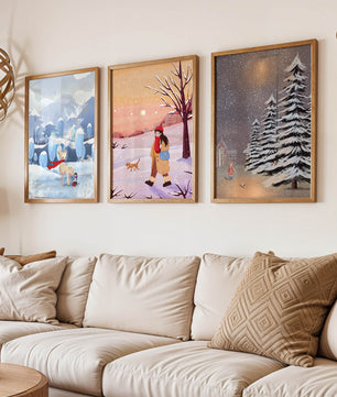 Dreier-Set mit Winterillustrationen in warmen und kalten Tönen