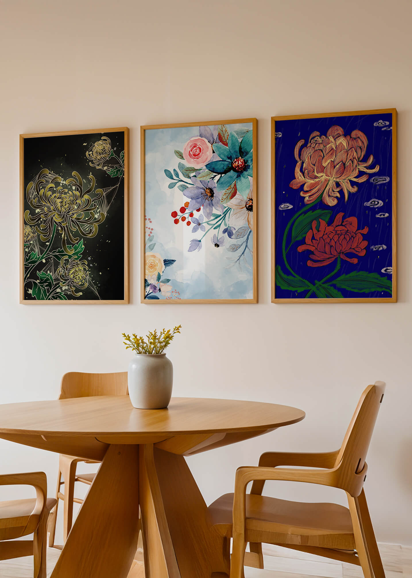 Pinturas Florales Sin Marco en Interiores Modernos
