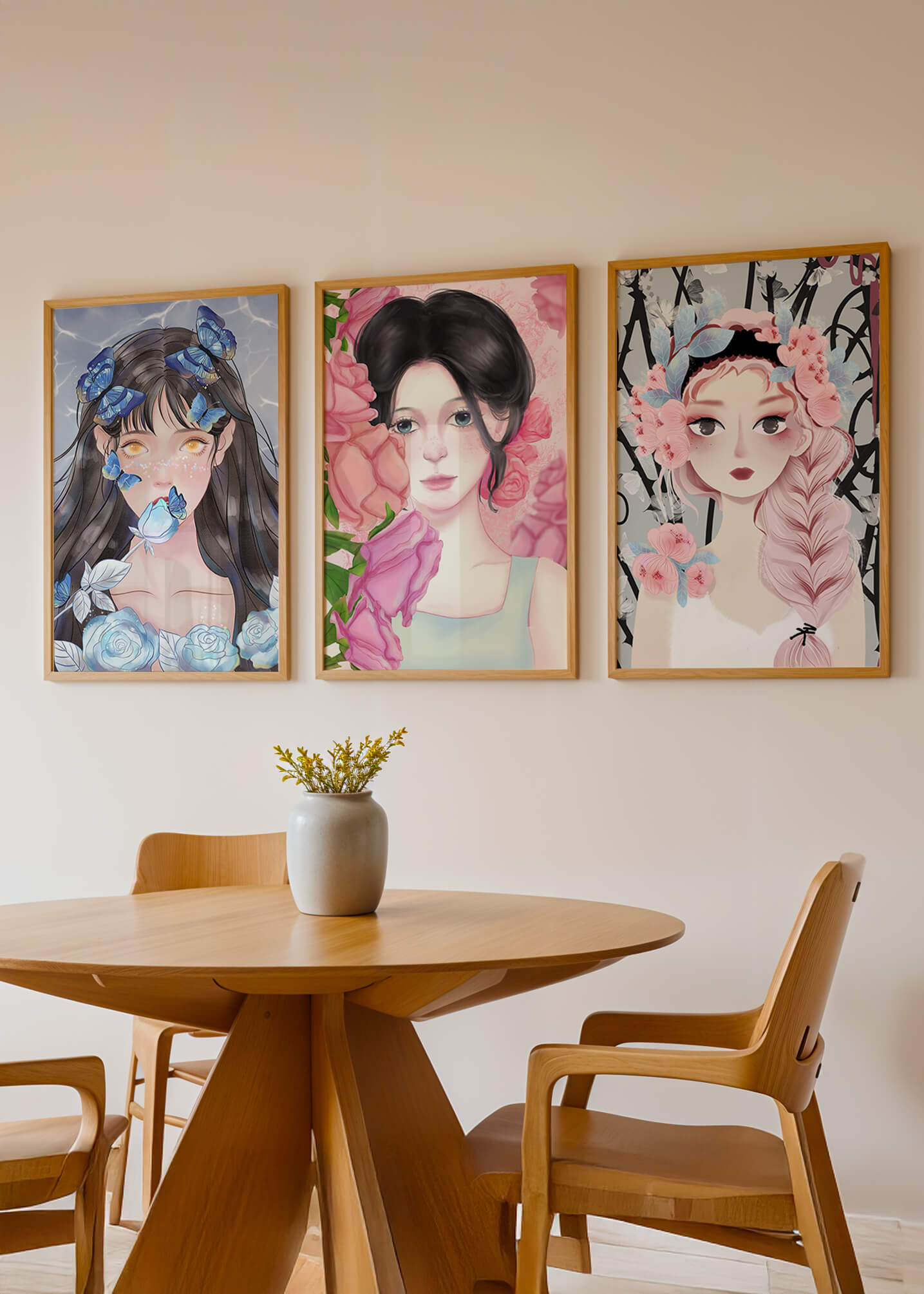 Arte De Mujeres Con Flores En Lienzos De Alta Calidad