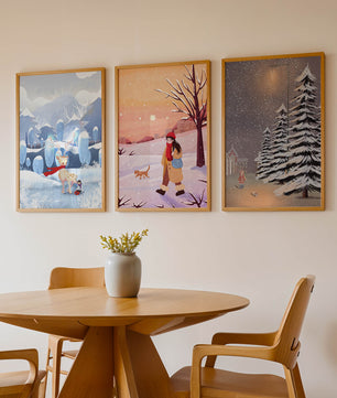 Dreier-Set mit Winterillustrationen in warmen und kalten Tönen