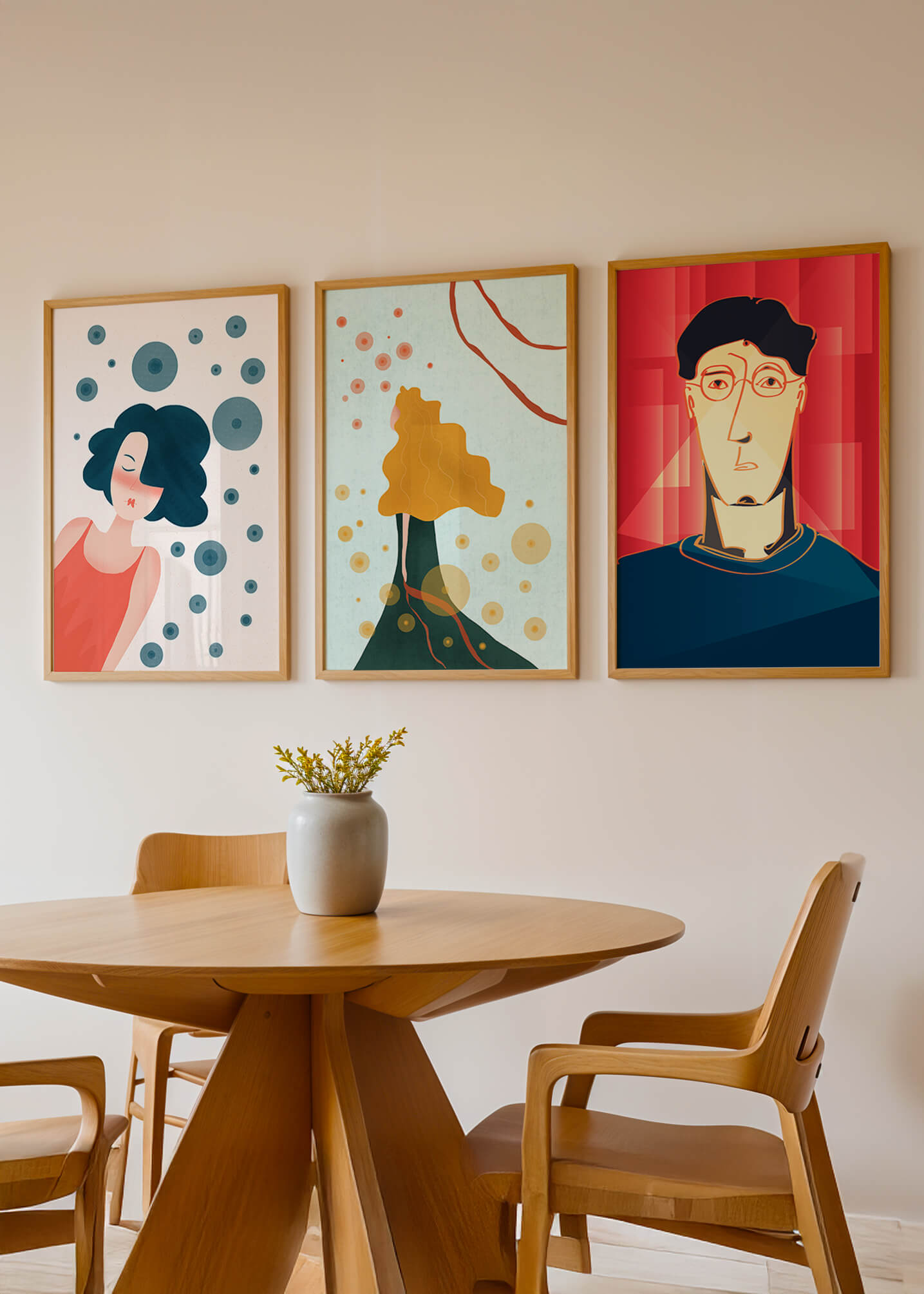 Triptyque d'art moderne avec impressions originales colorées