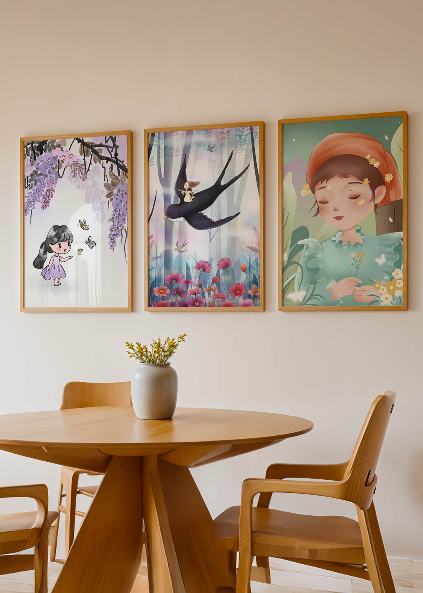 Décoration pour enfants : ensemble d'illustrations de filles et de nature