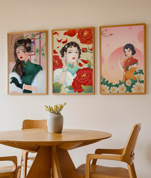 Conjunto De Impresiones Artísticas Inspiradas En Moda Asiática Con Elementos De Flores