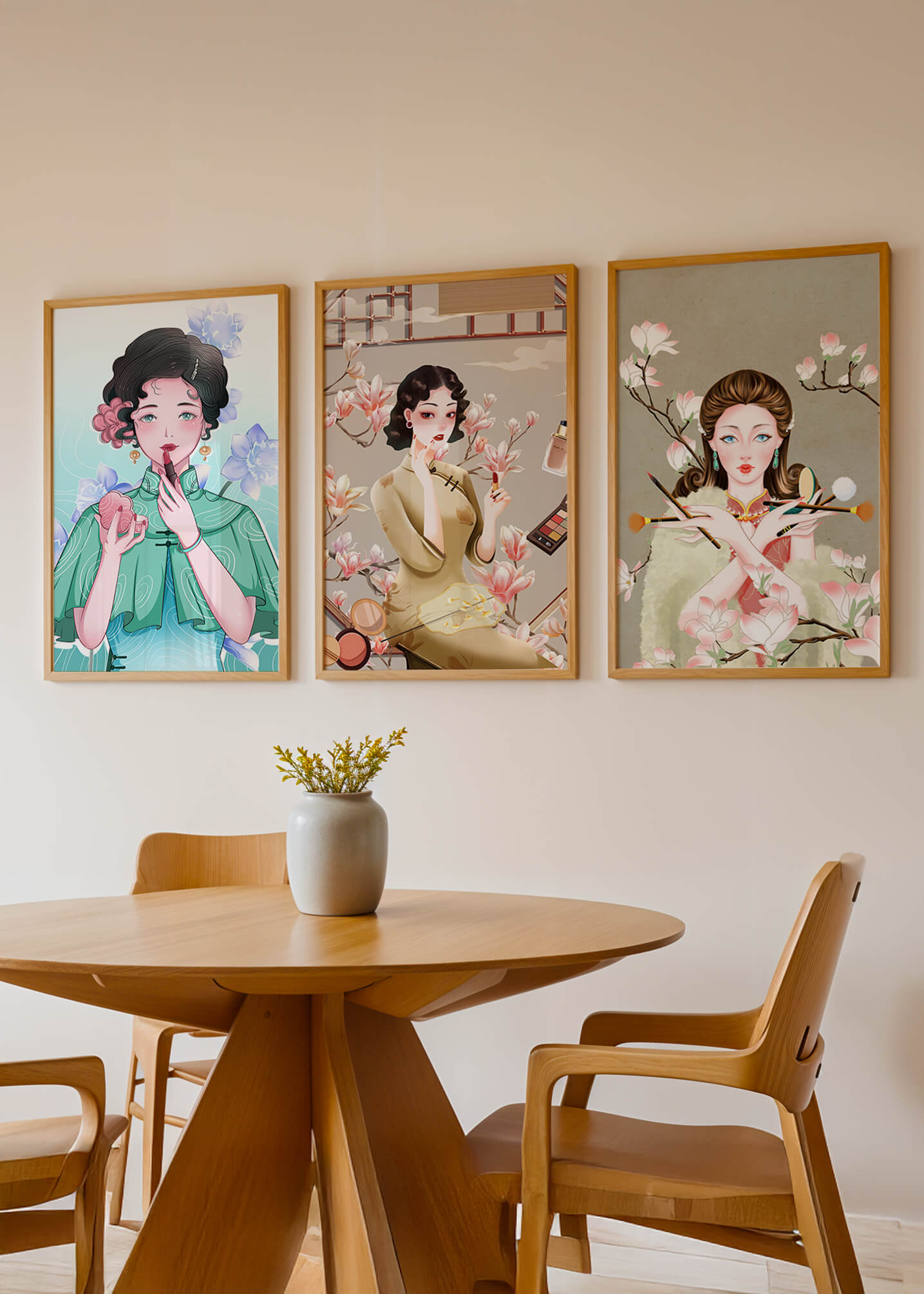 Conjunto De Impresiones Artísticas De Mujeres Estilo Retro Con Elementos Dorados