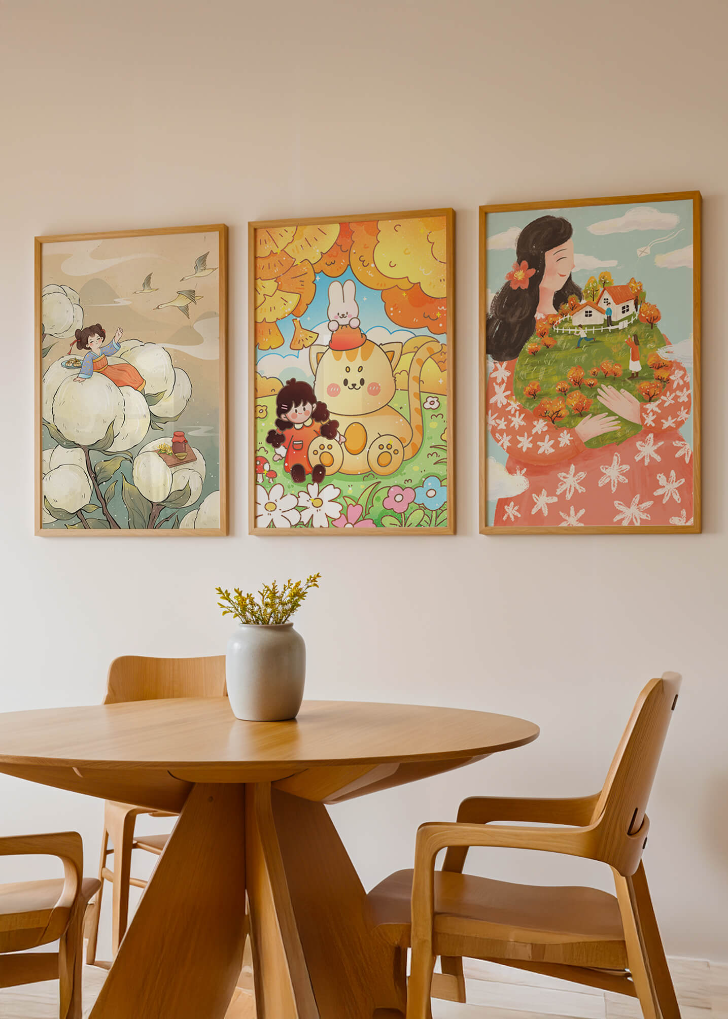 Art coloré pour enfants avec des dessins d'enfants et d'animaux dans des cadres en bois