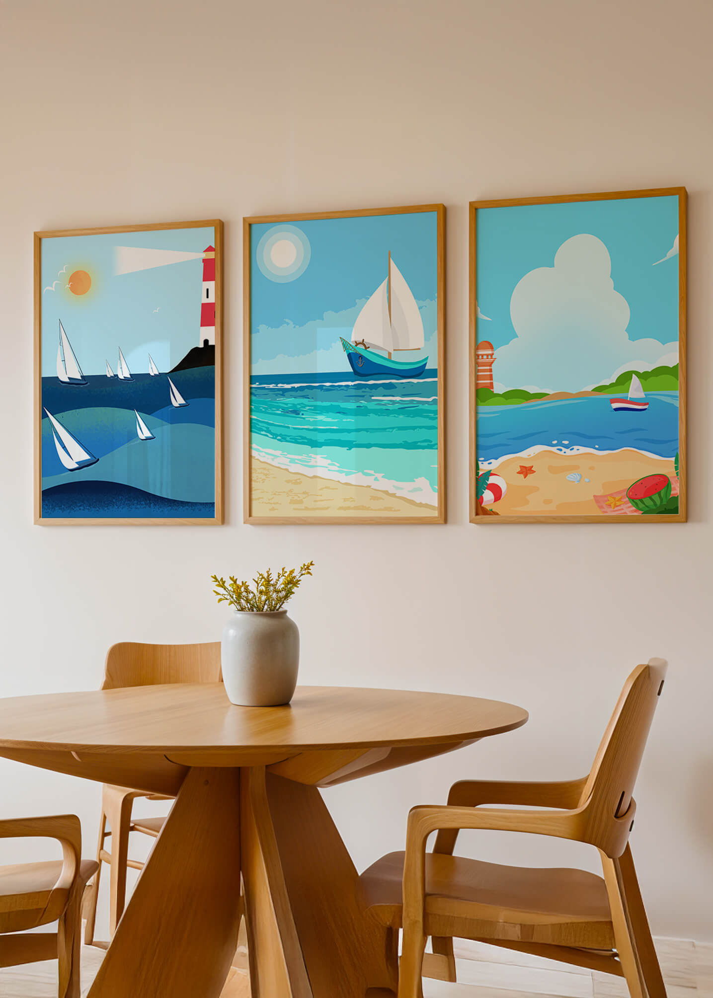 Conjunto De Ilustraciones Náuticas En Estilo Minimalista