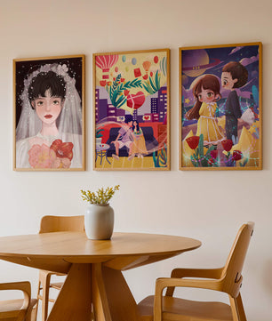 Ensemble de trois illustrations artistiques au style coloré