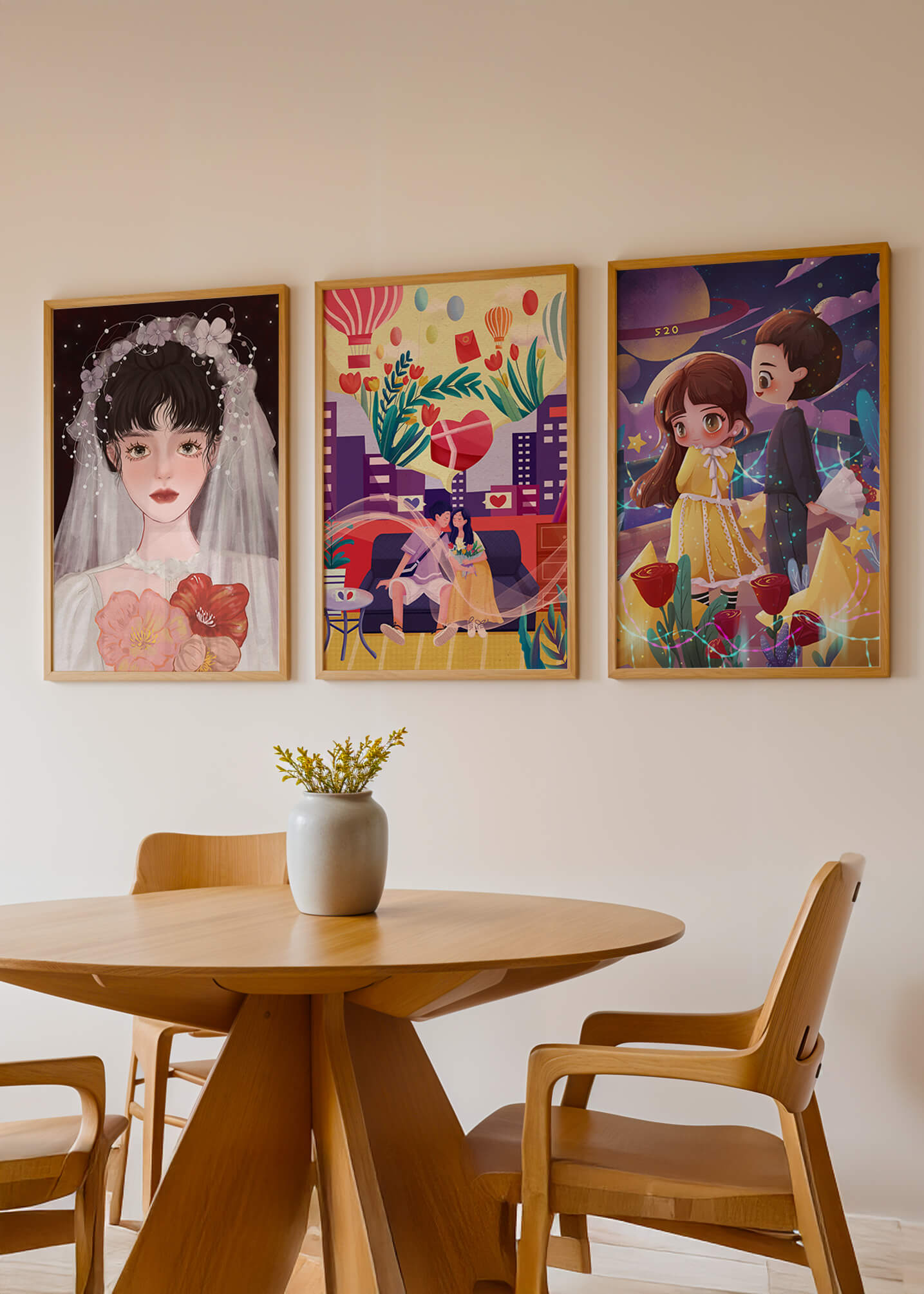 Conjunto De Tres Ilustraciones Artísticas Con Estilo Colorido