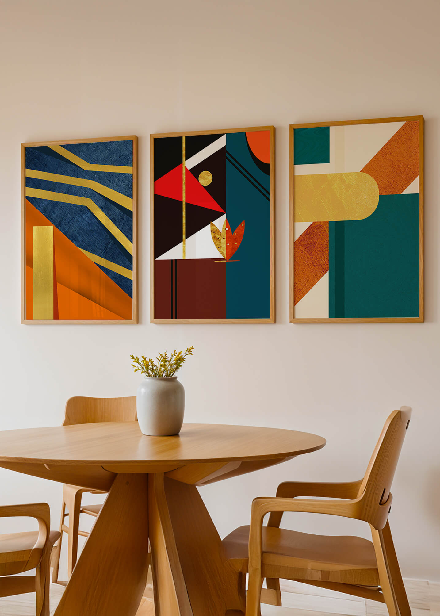 Conjunto de Arte Abstracto Colorido con Elementos Dorados