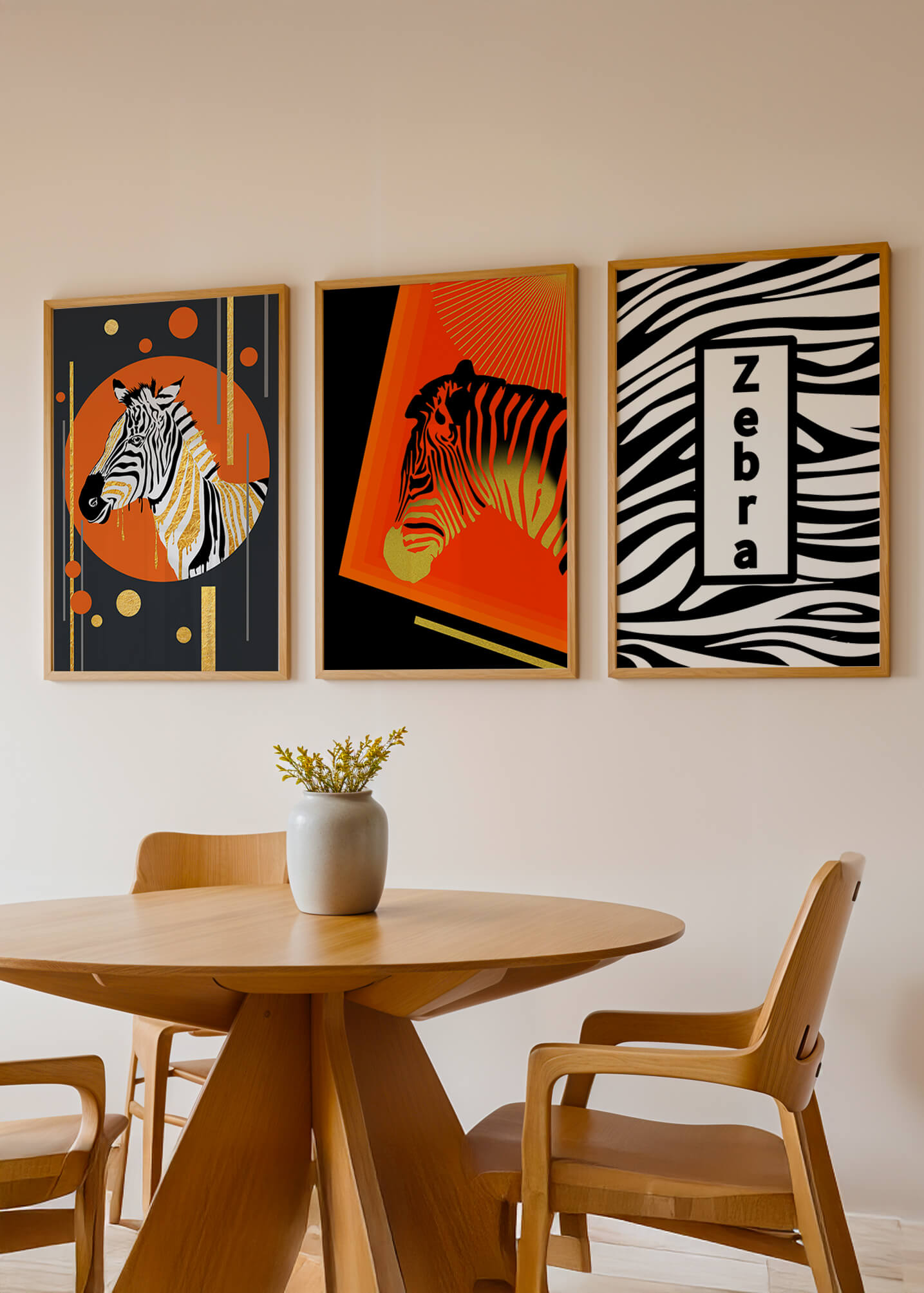 Ensemble d'impressions artistiques de zèbres au design moderne