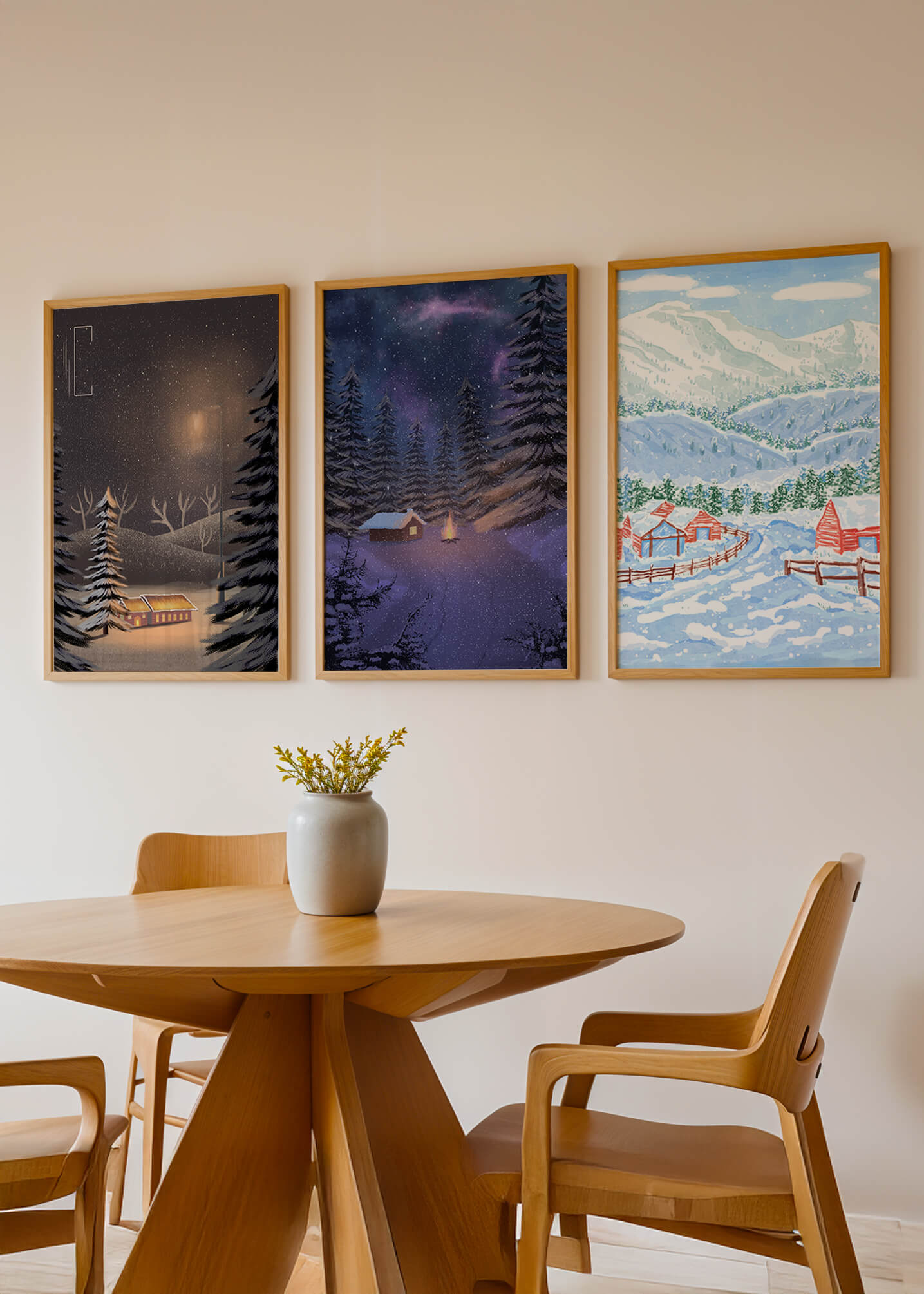 Impresiones De Paisajes Invernales Sin Marco En Un Entorno Elegante