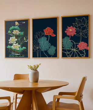 Ensemble d’impressions artistiques de fleurs de lotus dans différents styles