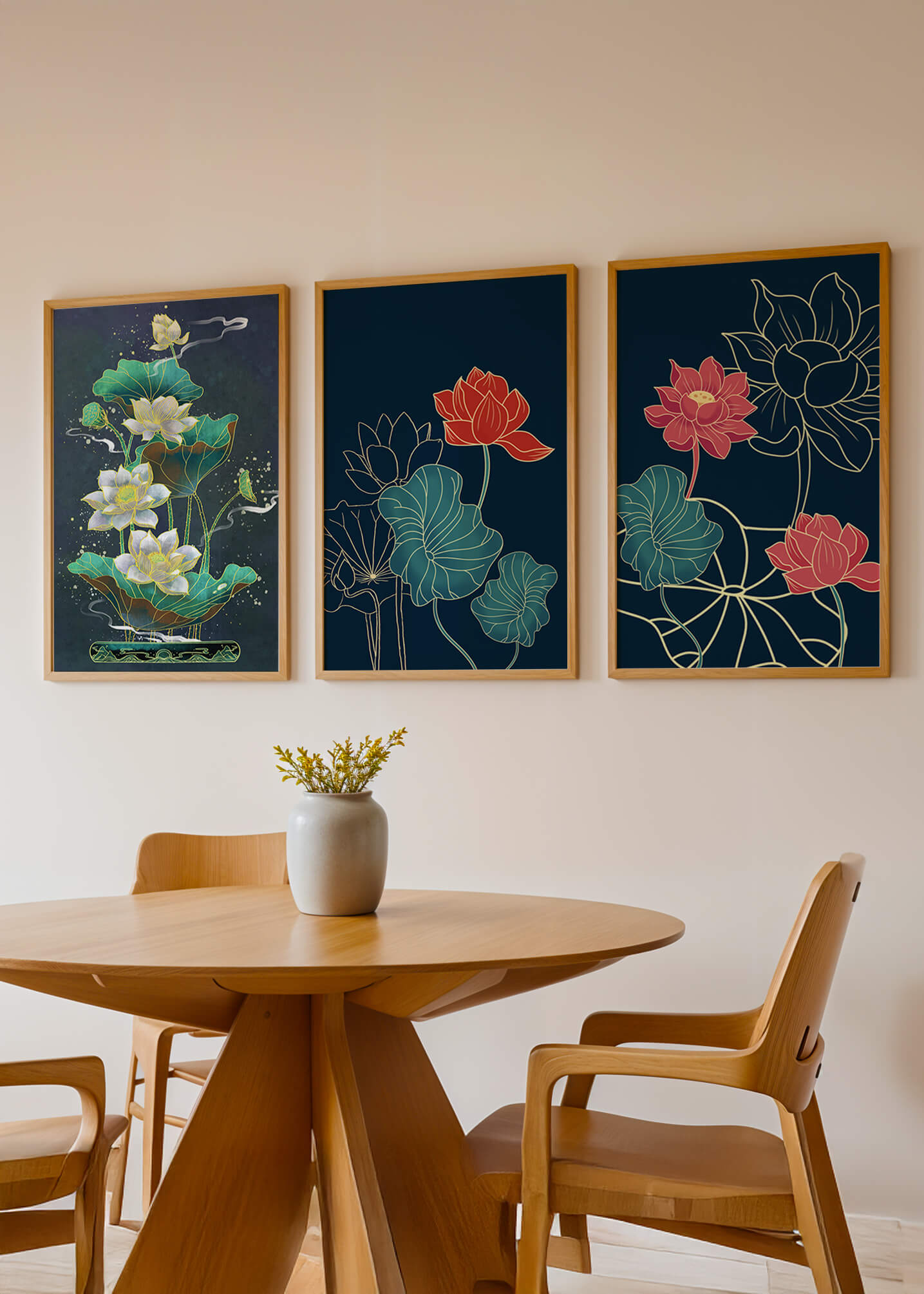 Ensemble d’impressions artistiques de fleurs de lotus dans différents styles