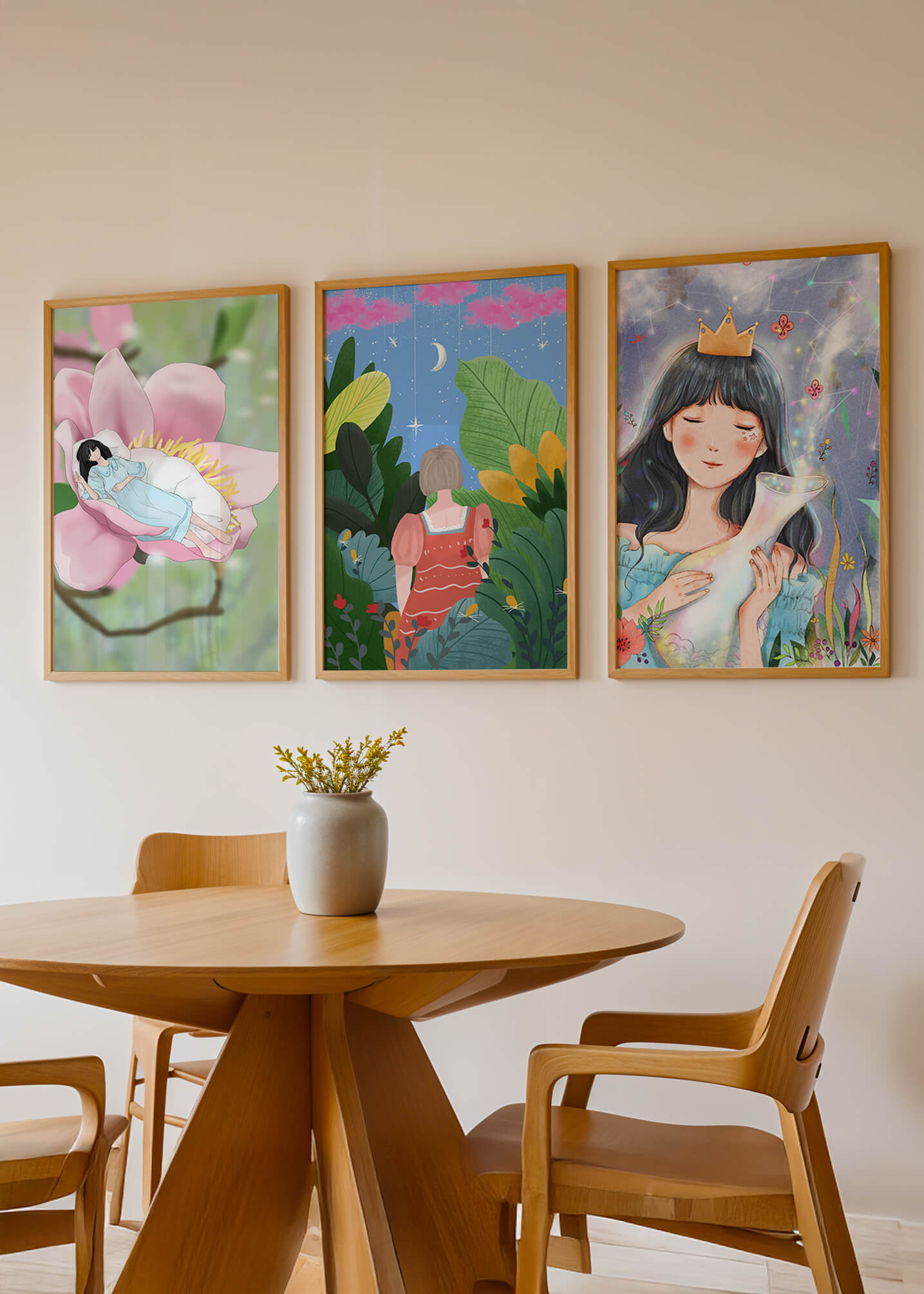 Conjunto De Tres Ilustraciones Artísticas Sin Marco