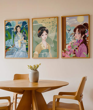 Ensemble d’illustrations de femmes asiatiques avec des éléments naturels