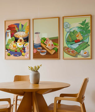 Illustrations de cuisine asiatique dans des cadres en bois