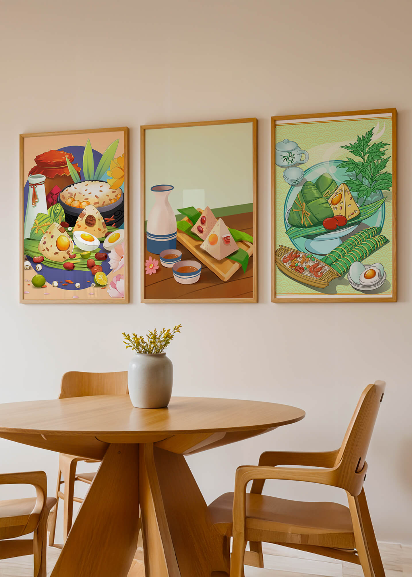 Illustrations de cuisine asiatique dans des cadres en bois