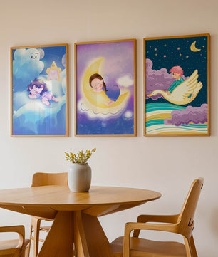 Affiches pour enfants de ciel nocturne avec des enfants endormis