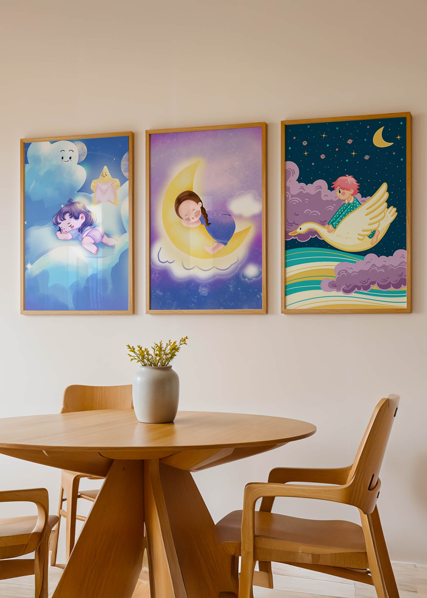 Pósteres Infantiles De Cielo Nocturno Con Niños Durmiendo