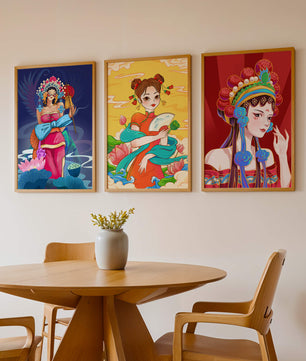 Illustrations de style asiatique avec des femmes en robes traditionnelles