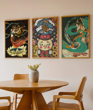 Ensemble d'art asiatique avec motifs traditionnels