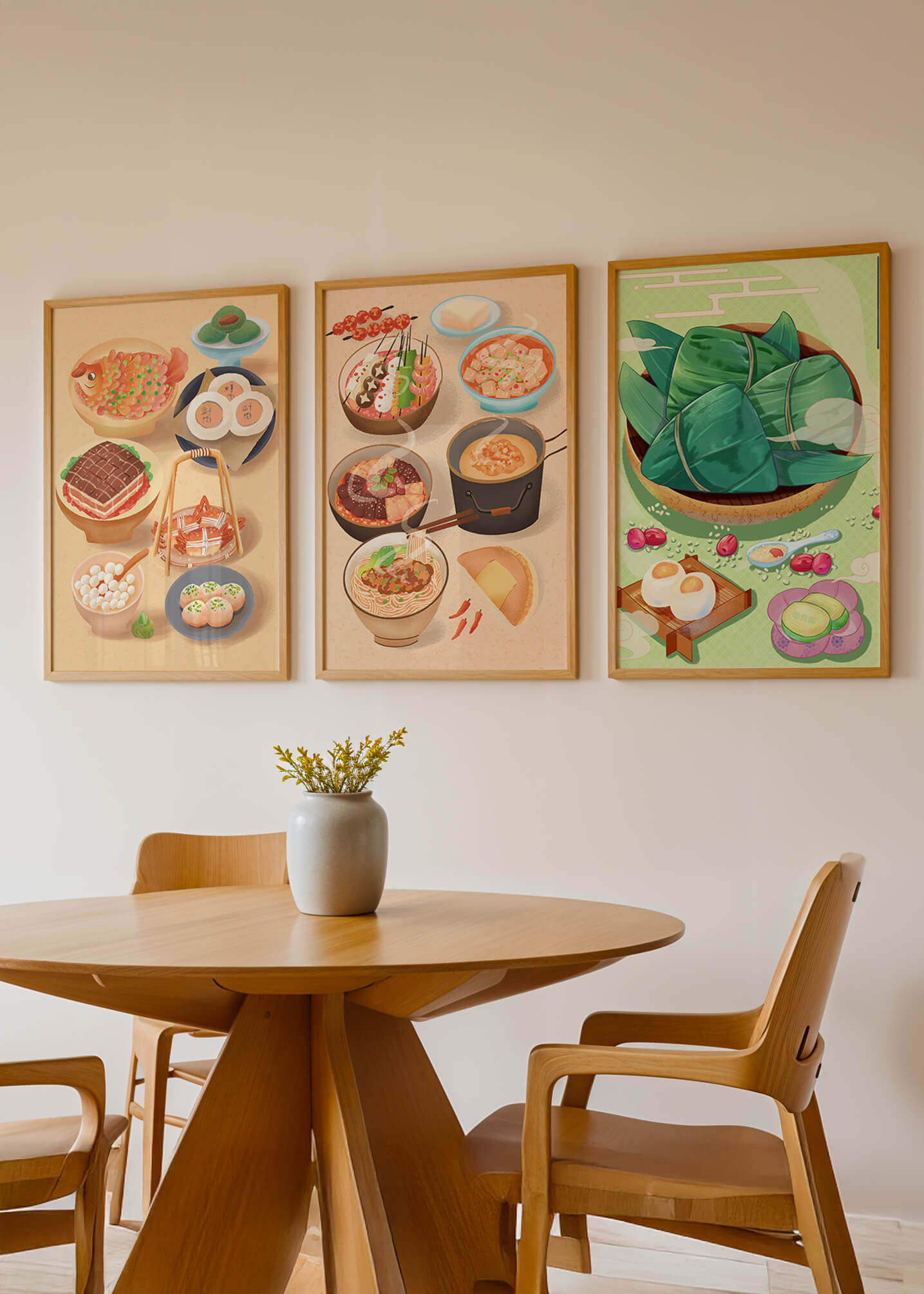 Ilustraciones de Comidas Orientales en Estilo Contemporáneo