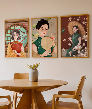 Cuadros Decorativos con Mujeres y Motivos Florales Asiáticos