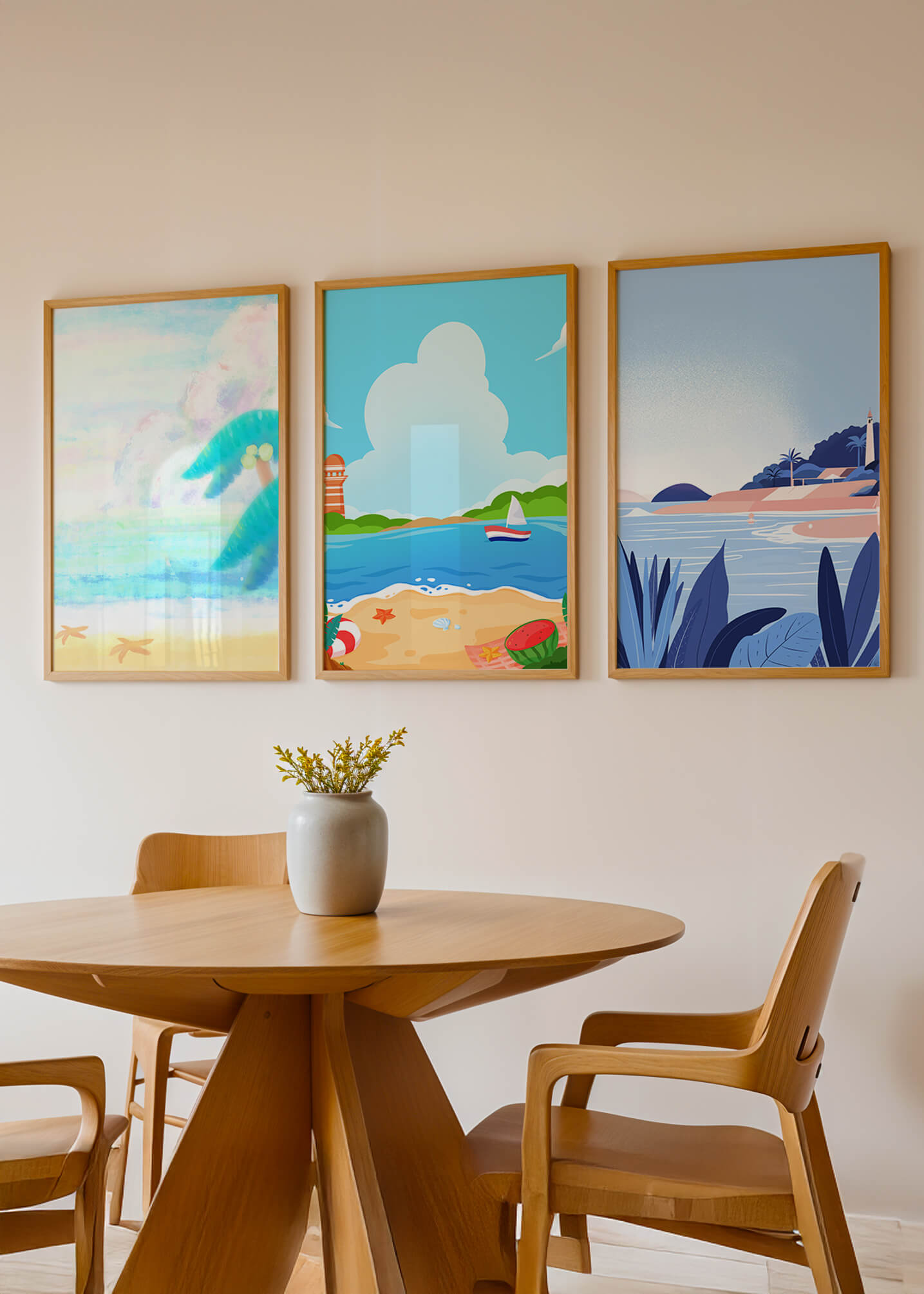 Paisajes Playeros con Colores Vivos en un Interior Moderno