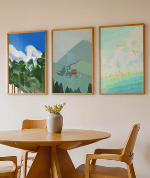 Jeu de trois œuvres d'art de paysage moderne sans cadre