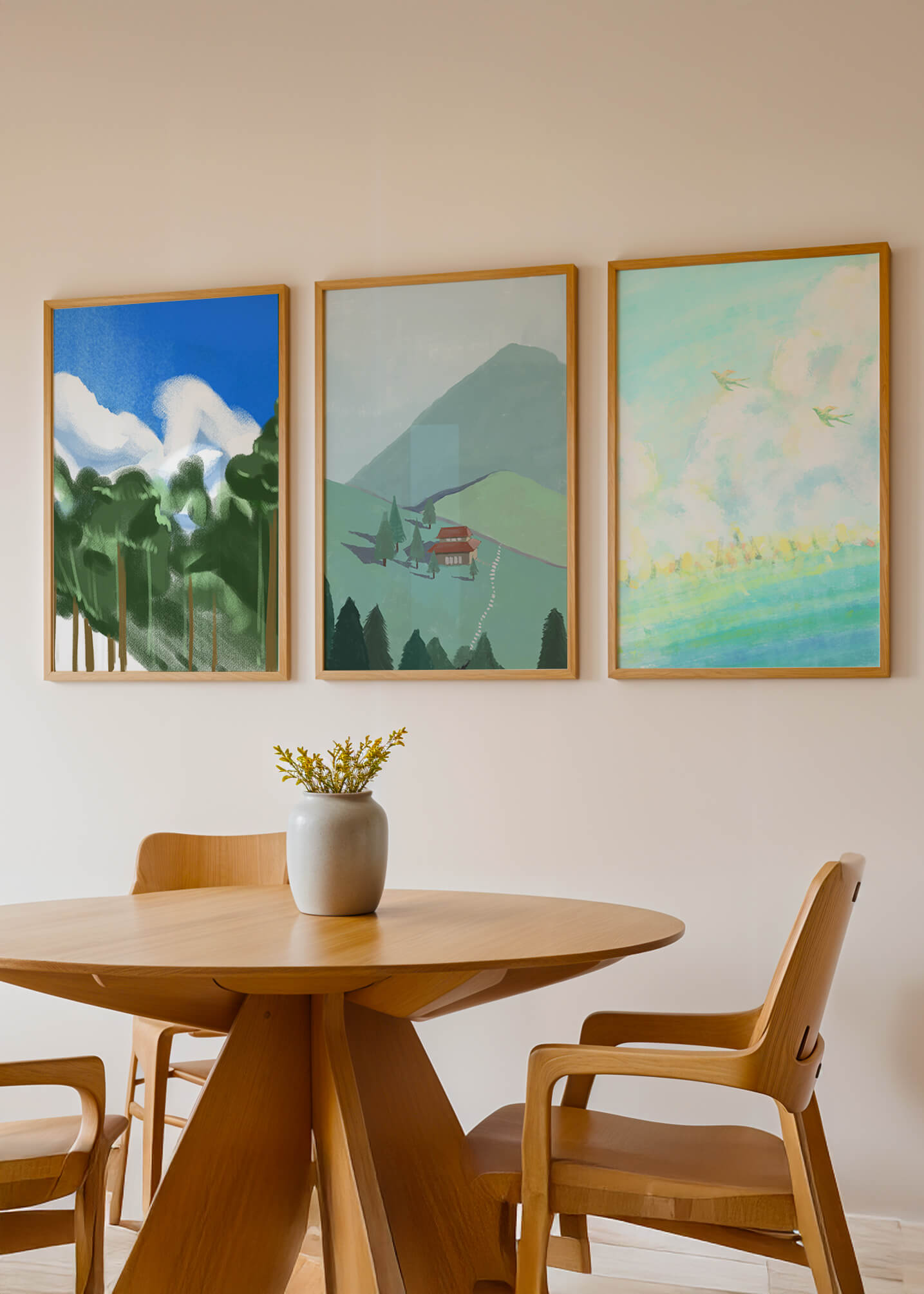 Jeu de trois œuvres d'art de paysage moderne sans cadre