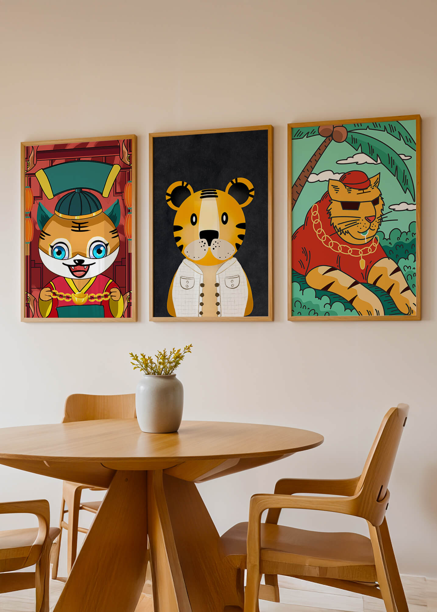 Impressions d’animaux colorés dans des cadres en bois