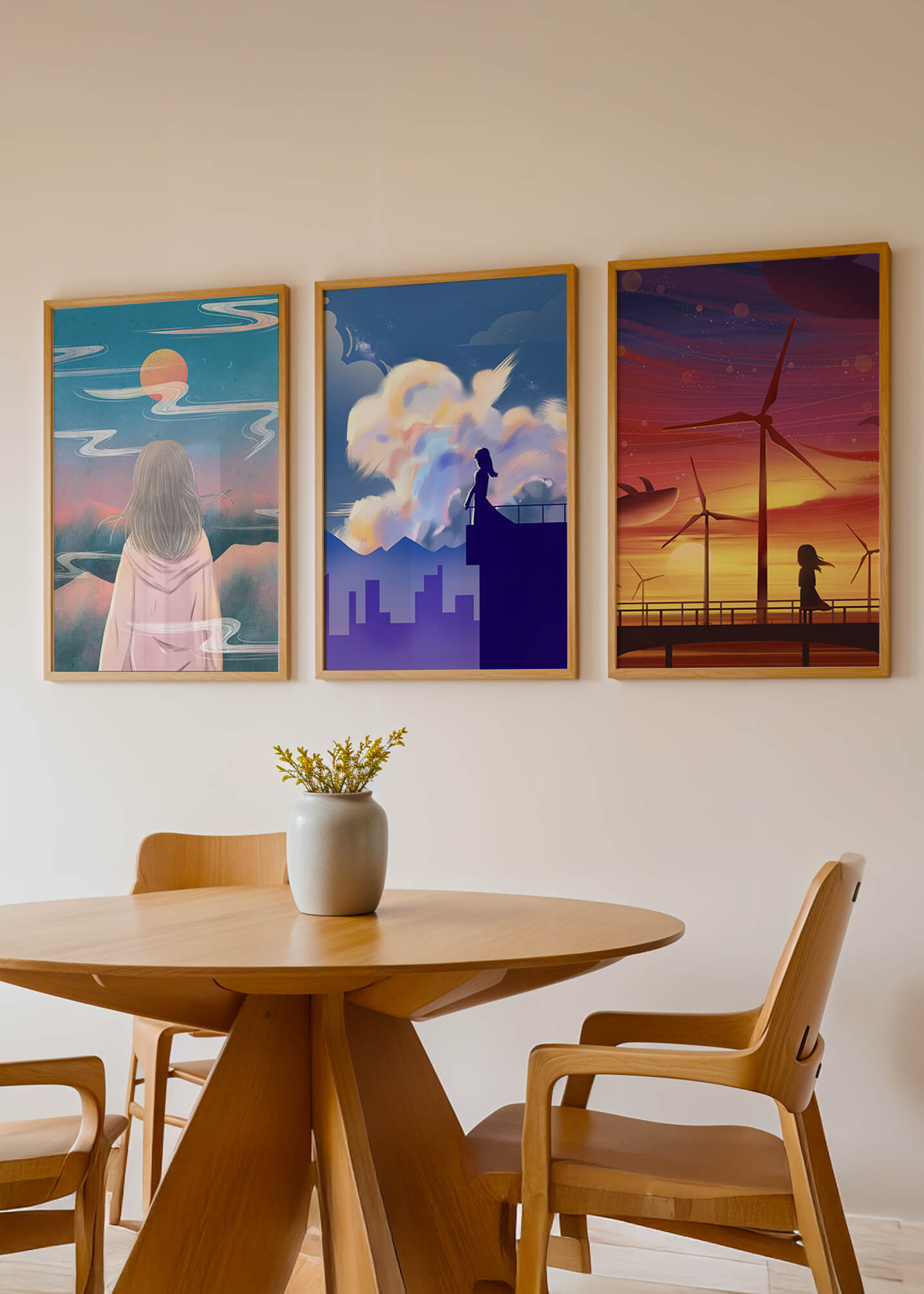 Zeitgenössische Kunst: Minimalistisches Triptychon mit Landschaften