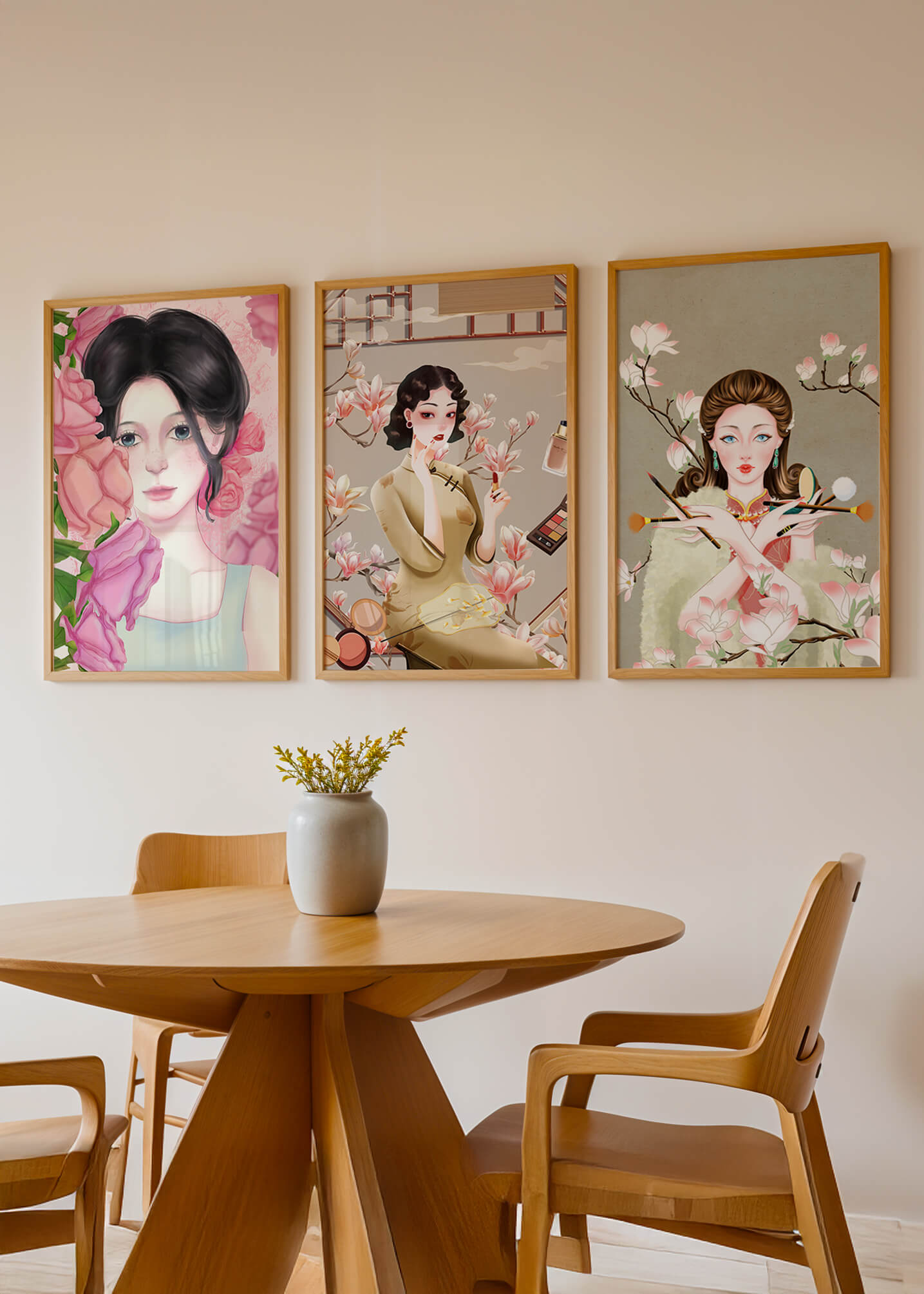 Arte Moderno de Mujeres Asiáticas en Decoración de Pared